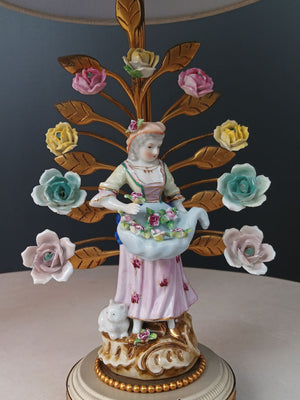 Pair of French Louis XV-Style Porcelain Provincial Figural Lamps, c.1920’s