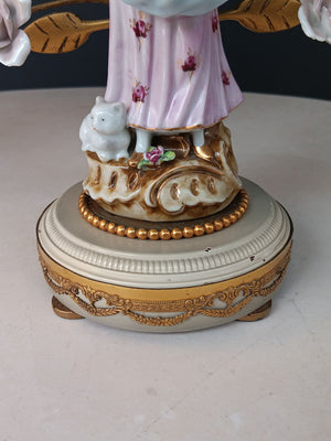Pair of French Louis XV-Style Porcelain Provincial Figural Lamps, c.1920’s