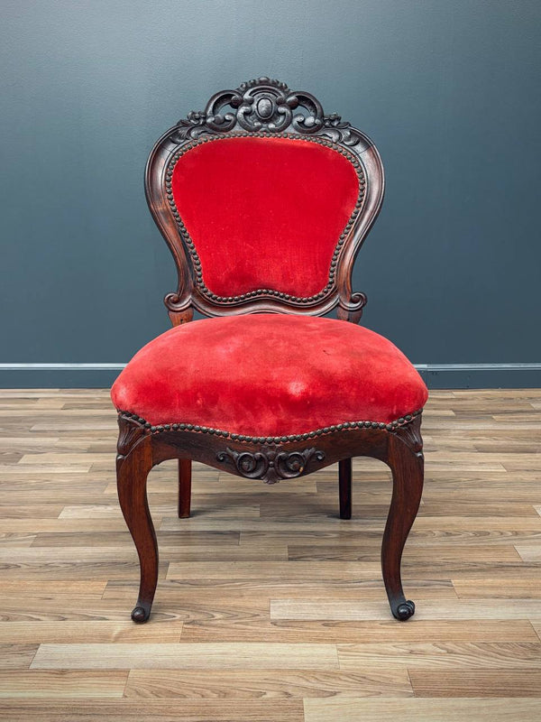 Pair of Victorian Carved Side Chairs with Red Velvet Upholstery, c.1930’s