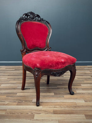 Pair of Victorian Carved Side Chairs with Red Velvet Upholstery, c.1930’s