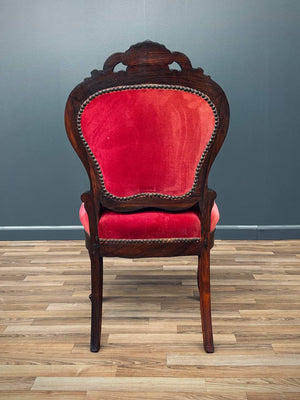 Pair of Victorian Carved Side Chairs with Red Velvet Upholstery, c.1930’s