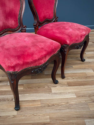 Pair of Victorian Carved Side Chairs with Red Velvet Upholstery, c.1930’s