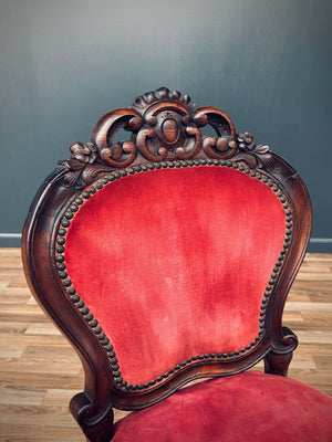 Pair of Victorian Carved Side Chairs with Red Velvet Upholstery, c.1930’s