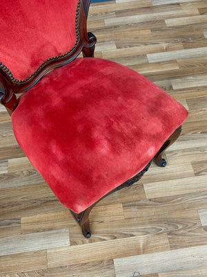 Pair of Victorian Carved Side Chairs with Red Velvet Upholstery, c.1930’s