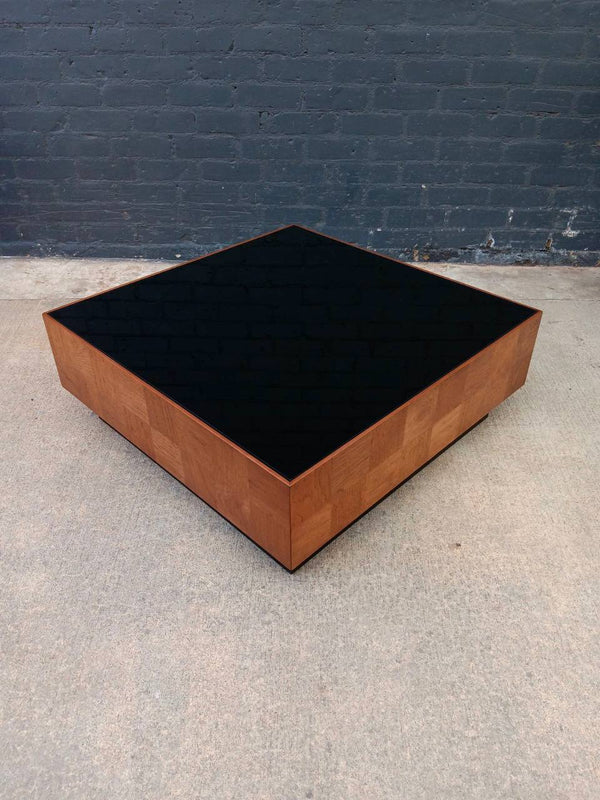 Mid-Century Modern Floating Parquet Walnut & Smoke Glass Coffee Table, c.1960’s