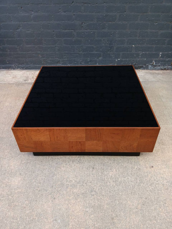 Mid-Century Modern Floating Parquet Walnut & Smoke Glass Coffee Table, c.1960’s