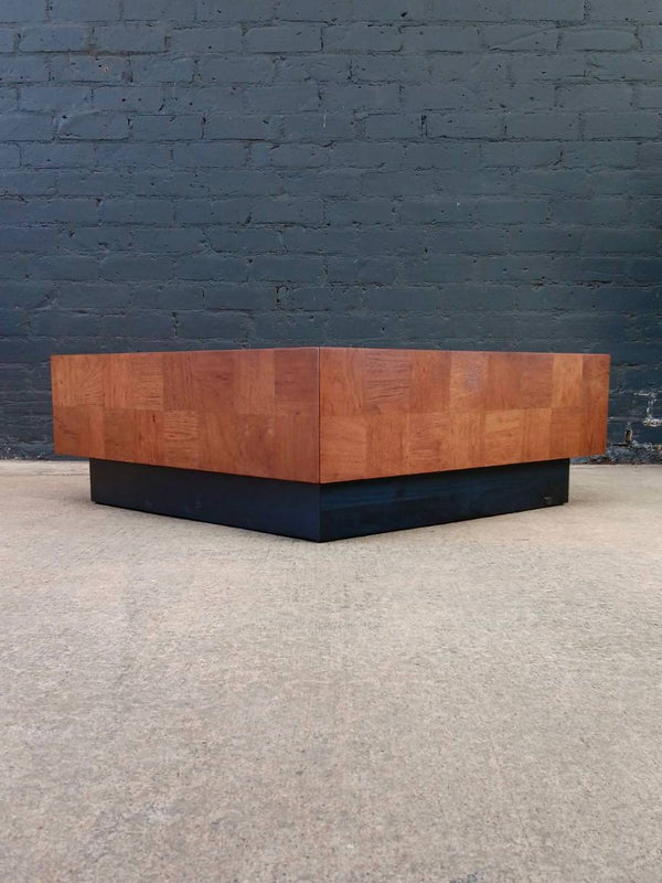 Mid-Century Modern Floating Parquet Walnut & Smoke Glass Coffee Table, c.1960’s