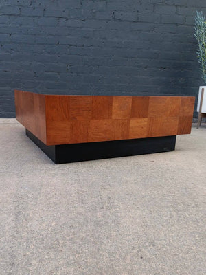 Mid-Century Modern Floating Parquet Walnut & Smoke Glass Coffee Table, c.1960’s
