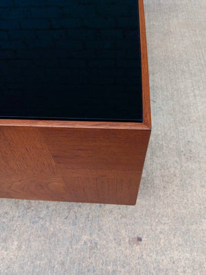 Mid-Century Modern Floating Parquet Walnut & Smoke Glass Coffee Table, c.1960’s