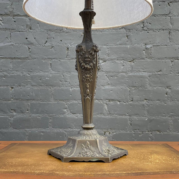 Vintage Art Deco Brass Table Lamp with New Shade