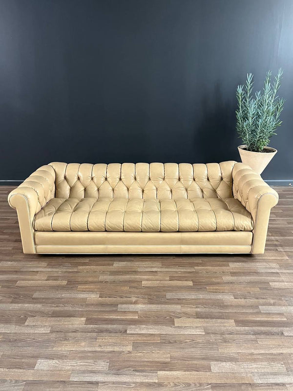 Vintage English Chesterfield Style Beige Sofa, c.1970’s