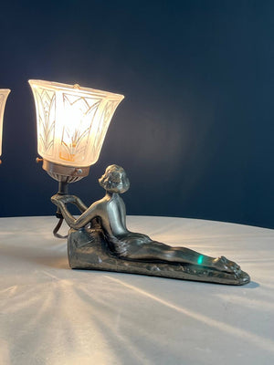 Art Deco Women Figural Table Lamps, signed Chandler, c.1930’s