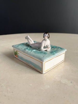 Vintage German Porcelain Women Figural Tray Box, c.1960’s