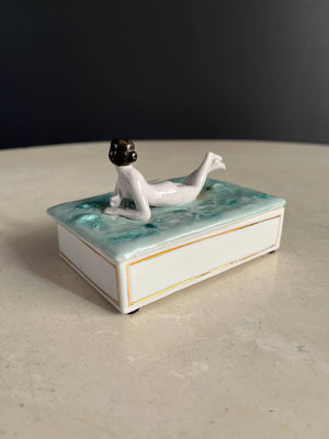 Vintage German Porcelain Women Figural Tray Box, c.1960’s