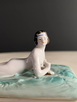 Vintage German Porcelain Women Figural Tray Box, c.1960’s