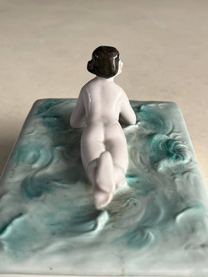 Vintage German Porcelain Women Figural Tray Box, c.1960’s