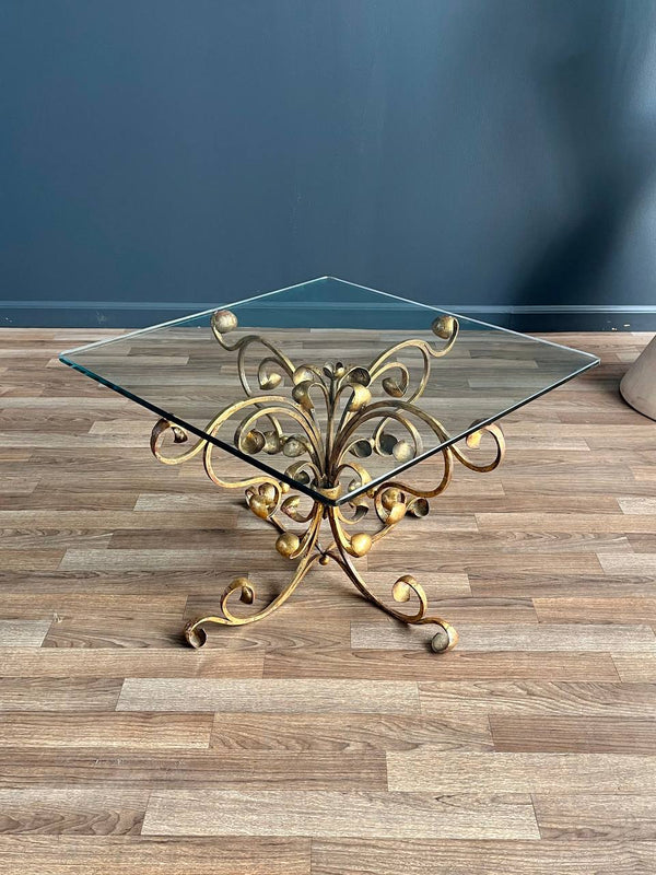 Italian Gold Leafed Iron Table with Glass Top, c.1950’s