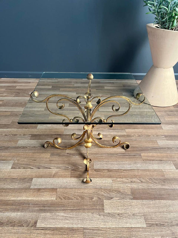 Italian Gold Leafed Iron Table with Glass Top, c.1950’s