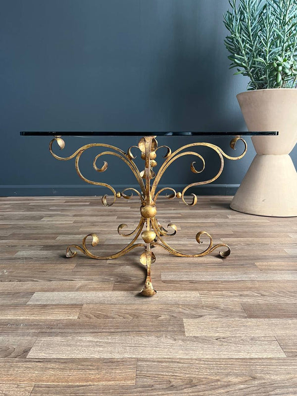 Italian Gold Leafed Iron Table with Glass Top, c.1950’s