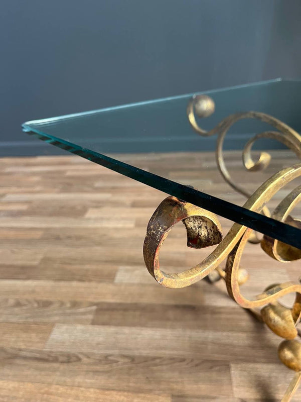 Italian Gold Leafed Iron Table with Glass Top, c.1950’s