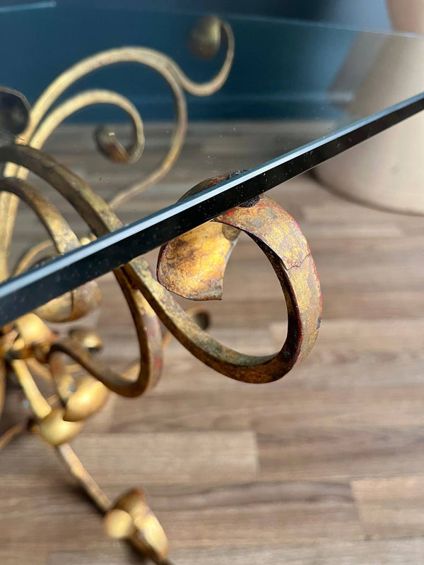 Italian Gold Leafed Iron Table with Glass Top, c.1950’s