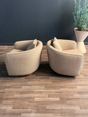 Pair of Mid-Century Modern Milo Baughman Style Barrel Swivel Chairs, c.1960’s