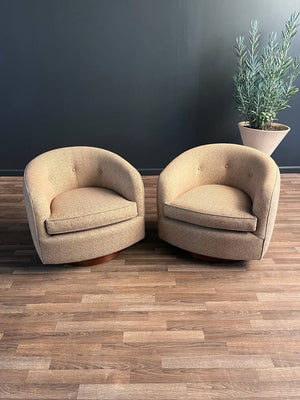 Pair of Mid-Century Modern Milo Baughman Style Barrel Swivel Chairs, c.1960’s