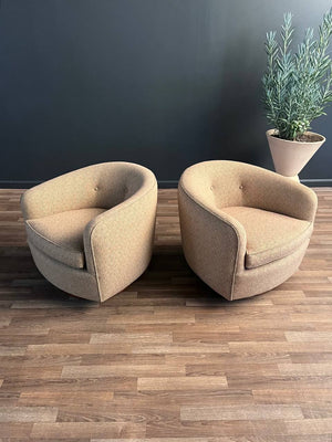 Pair of Mid-Century Modern Milo Baughman Style Barrel Swivel Chairs, c.1960’s