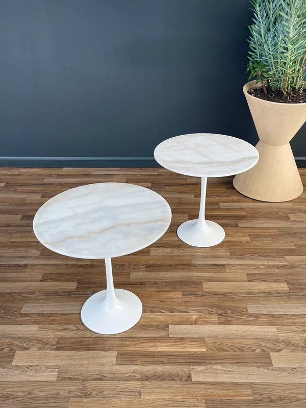 Pair of Mid-Century Modern Style Marble Stone Tulip Side Tables