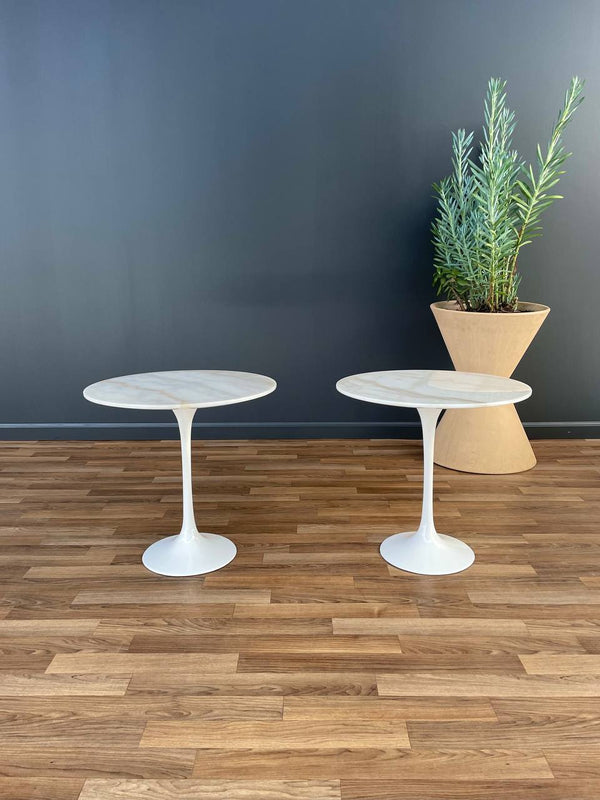 Pair of Mid-Century Modern Style Marble Stone Tulip Side Tables