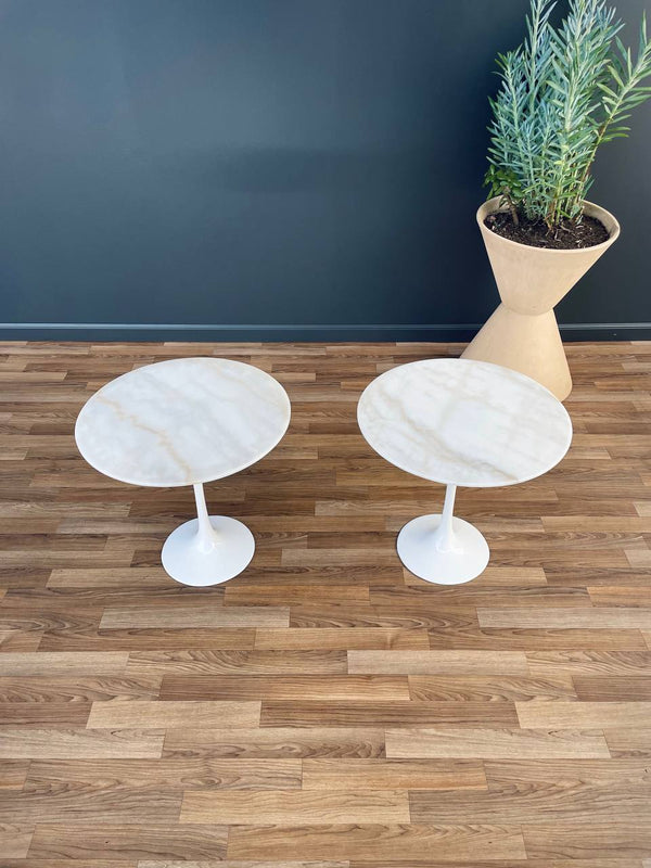 Pair of Mid-Century Modern Style Marble Stone Tulip Side Tables