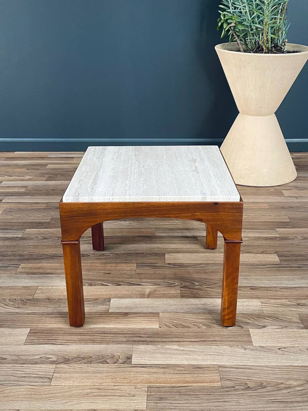 Mid-Century Modern Travertine Stone Side Table by John Keal for Brown Saltman, c.1960’s