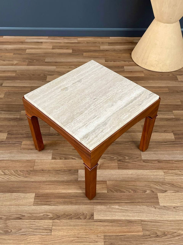 Mid-Century Modern Travertine Stone Side Table by John Keal for Brown Saltman, c.1960’s