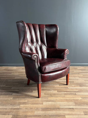 Vintage Georgian Chesterfield Style Leather Wing Back Chair, c.1960’s