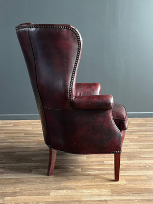 Vintage Georgian Chesterfield Style Leather Wing Back Chair, c.1960’s