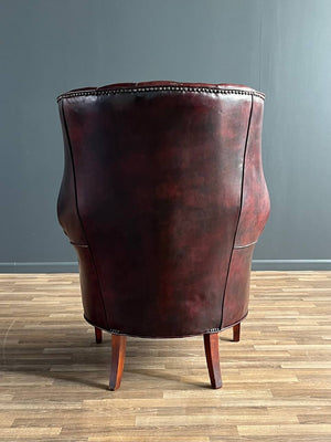 Vintage Georgian Chesterfield Style Leather Wing Back Chair, c.1960’s