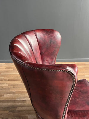 Vintage Georgian Chesterfield Style Leather Wing Back Chair, c.1960’s