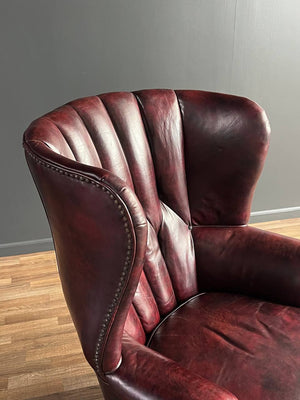 Vintage Georgian Chesterfield Style Leather Wing Back Chair, c.1960’s