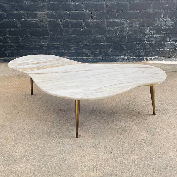 Vintage Mid-Century Modern Biomorphic Marble Stone Coffee Table with Brass Legs, c.1960’s