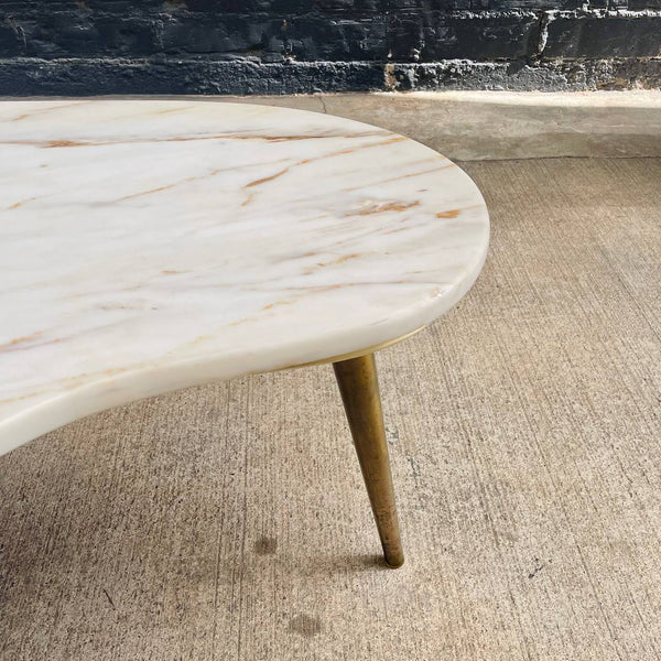 Vintage Mid-Century Modern Biomorphic Marble Stone Coffee Table with Brass Legs, c.1960’s