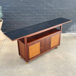 Vintage Mid-Century Modern Expanding Rolling Serving Cart with Cane Doors, c.1960’s