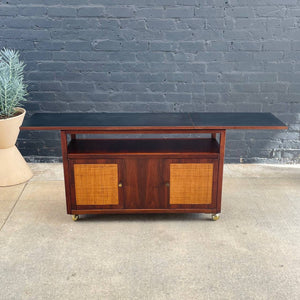 Vintage Mid-Century Modern Expanding Rolling Serving Cart with Cane Doors, c.1960’s