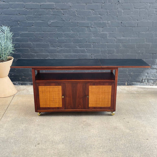 Vintage Mid-Century Modern Expanding Rolling Serving Cart with Cane Doors, c.1960’s