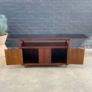 Vintage Mid-Century Modern Expanding Rolling Serving Cart with Cane Doors, c.1960’s