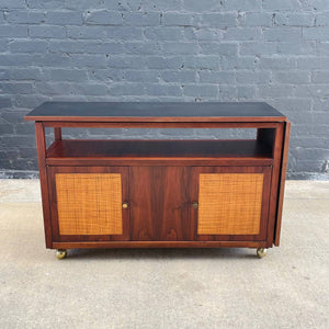 Vintage Mid-Century Modern Expanding Rolling Serving Cart with Cane Doors, c.1960’s