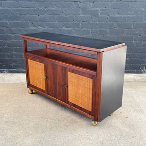 Vintage Mid-Century Modern Expanding Rolling Serving Cart with Cane Doors, c.1960’s