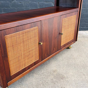 Vintage Mid-Century Modern Expanding Rolling Serving Cart with Cane Doors, c.1960’s