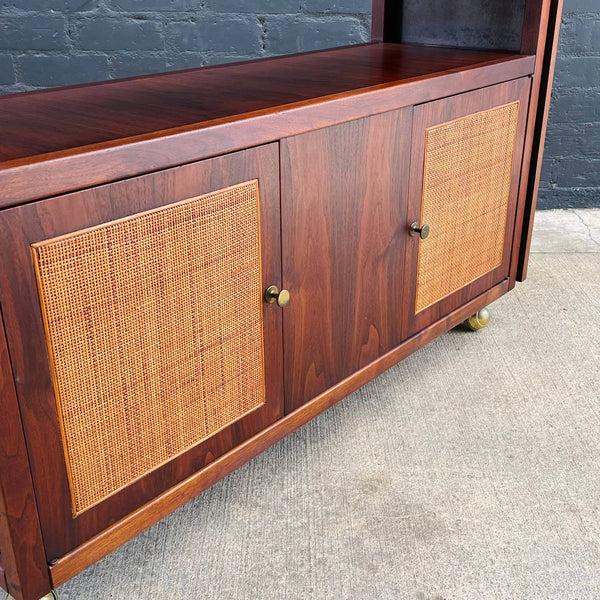 Vintage Mid-Century Modern Expanding Rolling Serving Cart with Cane Doors, c.1960’s
