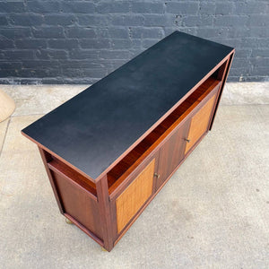 Vintage Mid-Century Modern Expanding Rolling Serving Cart with Cane Doors, c.1960’s