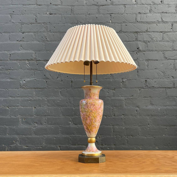 Vintage French Style Porcelain & Brass Table Lamp with Shade, c.1960’s